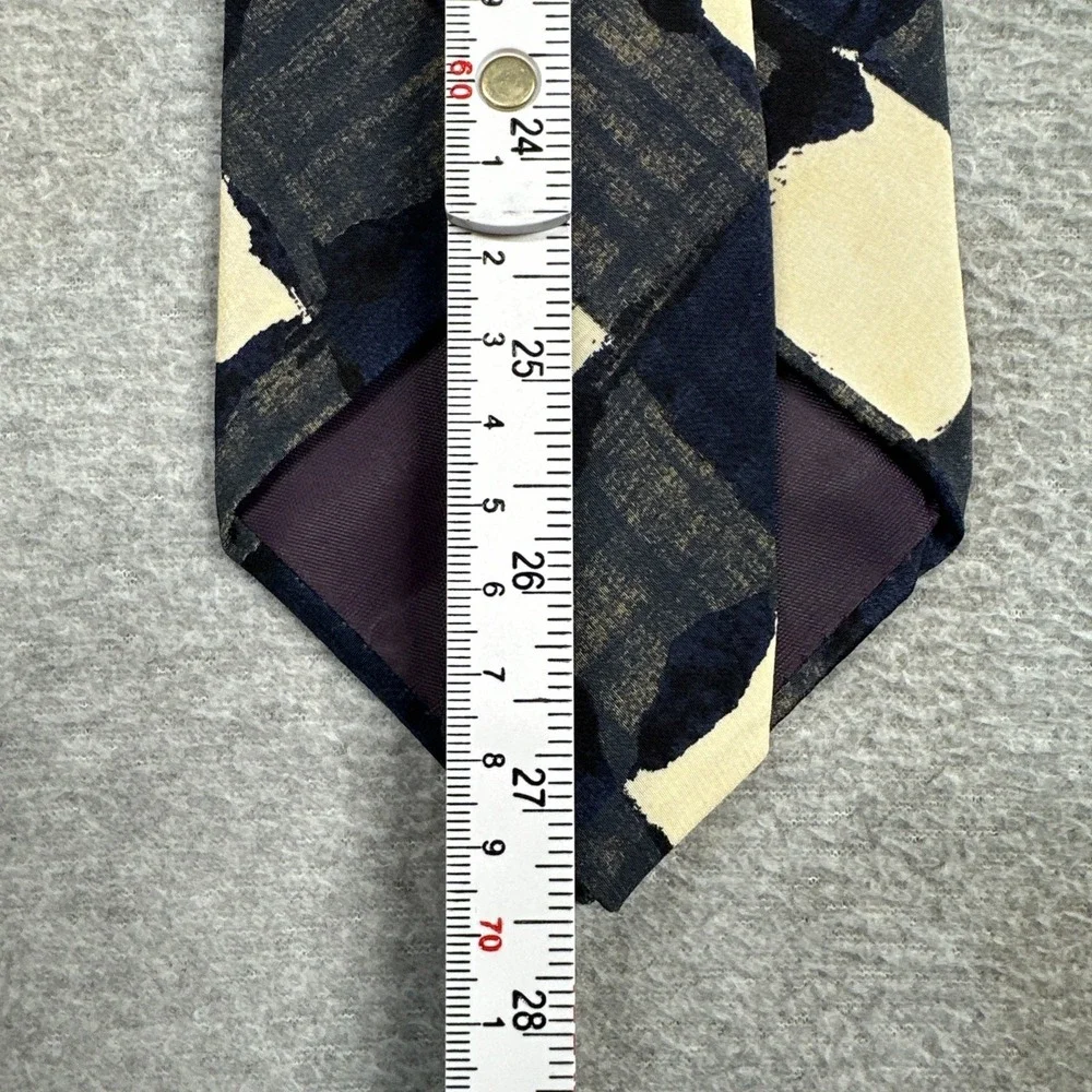 Vintage Structure 100% Silk Abstract Plaid Navy Cream Tie USA Wide Art Print NWT